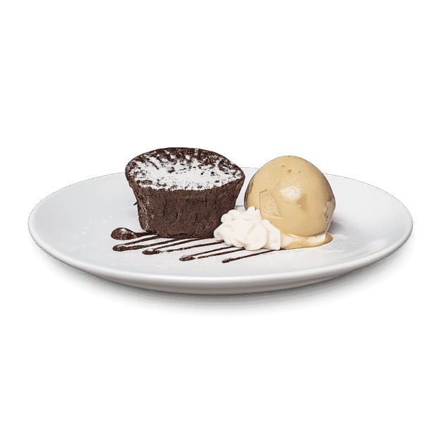 Flourless Chocolate Cake with caramel ice cream / whipped cream