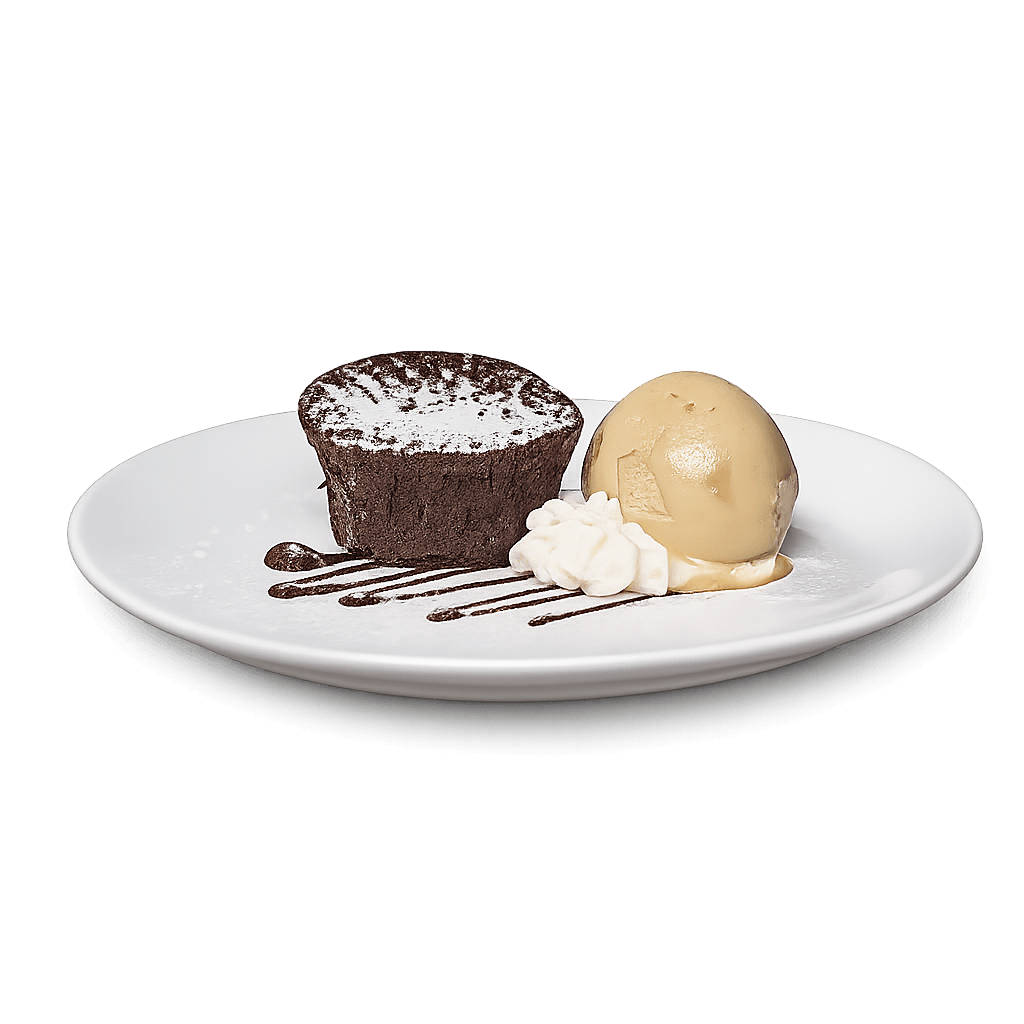 Flourless Chocolate Cake with caramel ice cream / whipped cream