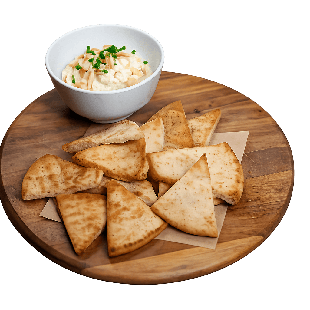 whipped feta and honey dip with toasted almonds and fresj;y baked pita